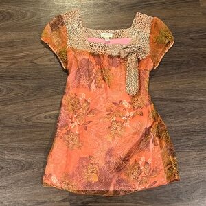 Limited Too Pink Orange Brown Cheetah Print Floral Top